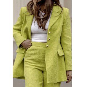ZARA Women NEW TEXTURED WEAVE BLAZER LONG JACKET LIME GREEN 2813/469 XS S